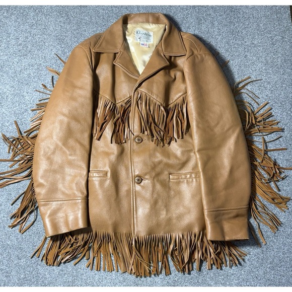 Vintage Jackets & Blazers - Vintage 90s Deer Wear Brand Men's‎ Deerskin Leather Fringe Button Jacket Size 46